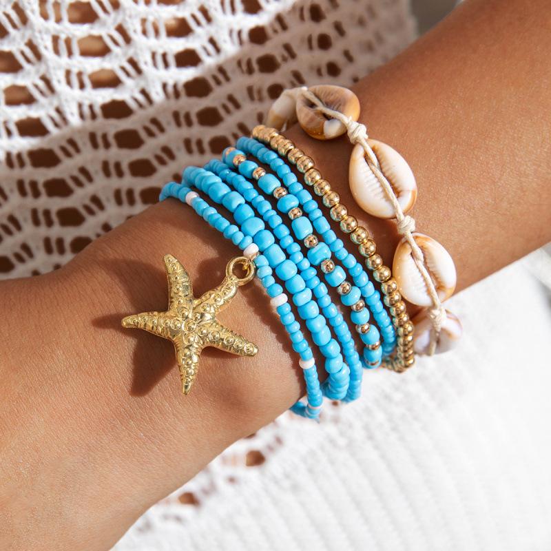 Bohemian Beach Resort Wind Multicolor Beaded Bracelet Summer Ocean Wind Starfish Resin Pendant Bracelet
