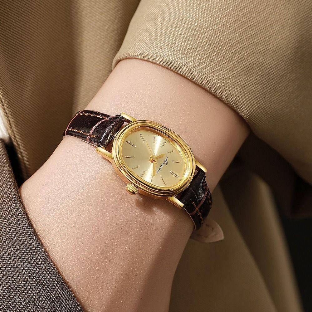 Dámské hodinky oválného tvaru vajíčka Koženkový dámský časovač Elegantní oválné křemenné náramkové hodinky Dámské