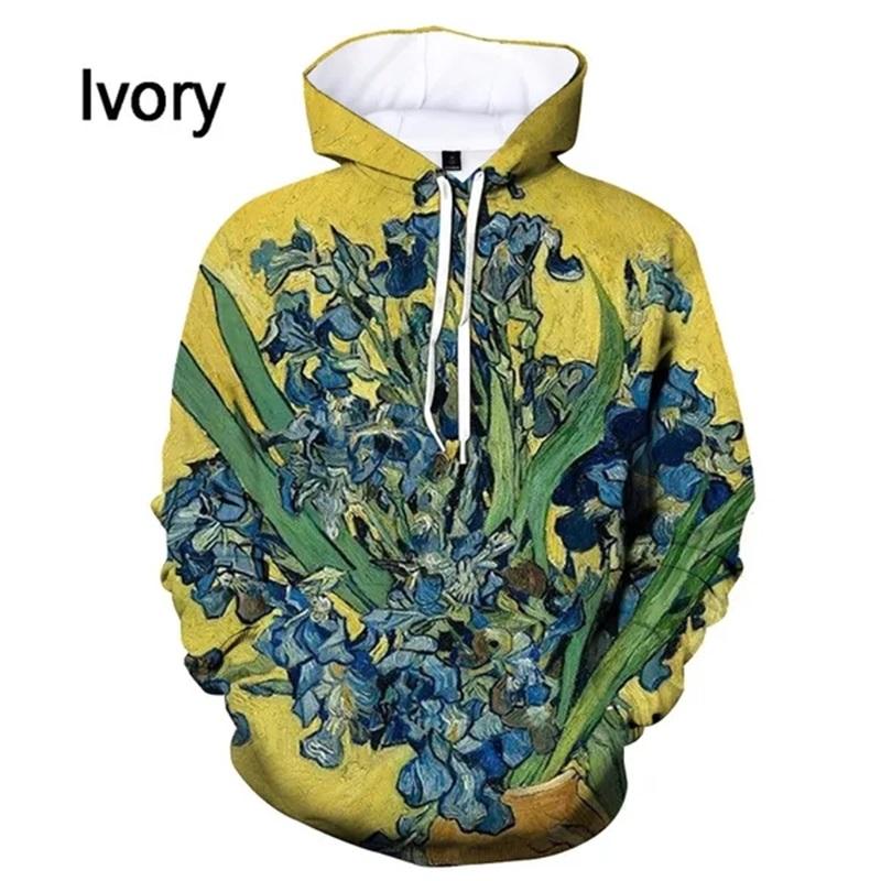3D Printed Van Gogh Art Oil Painting Graphic Hoodie For Men Women Casual Loose Oversized Pullover Sweatshirt Mens Felpa Uomo