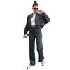 Autumn/Winter Women's Fleece-Lined Zipper Cardigan & Solid Color Straight-Leg Pants Set