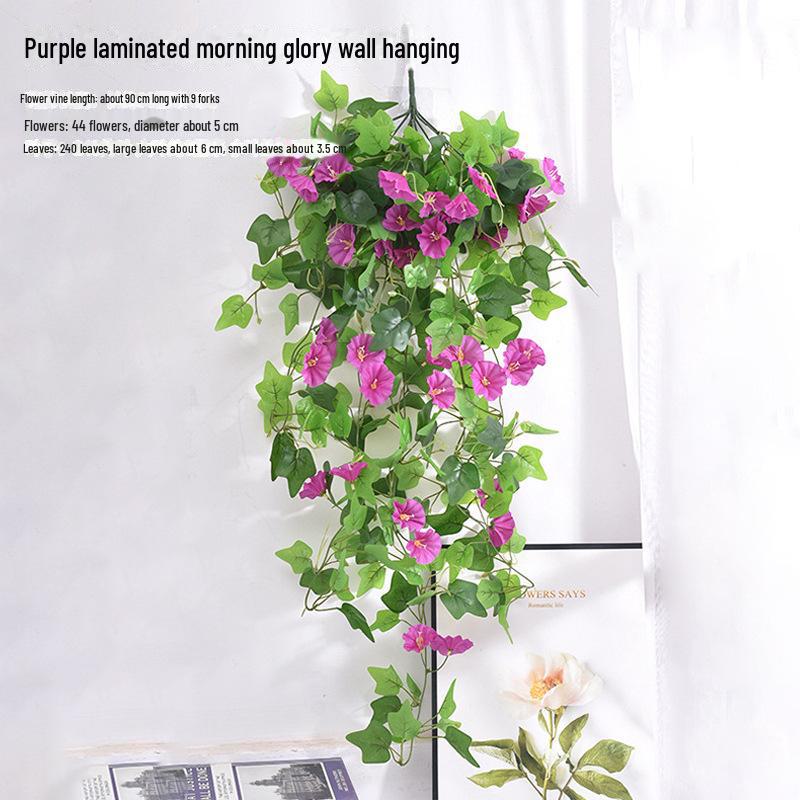 Artificial Morning Glory Wall Hanging Decoration - Green Plant Basket for Living Room