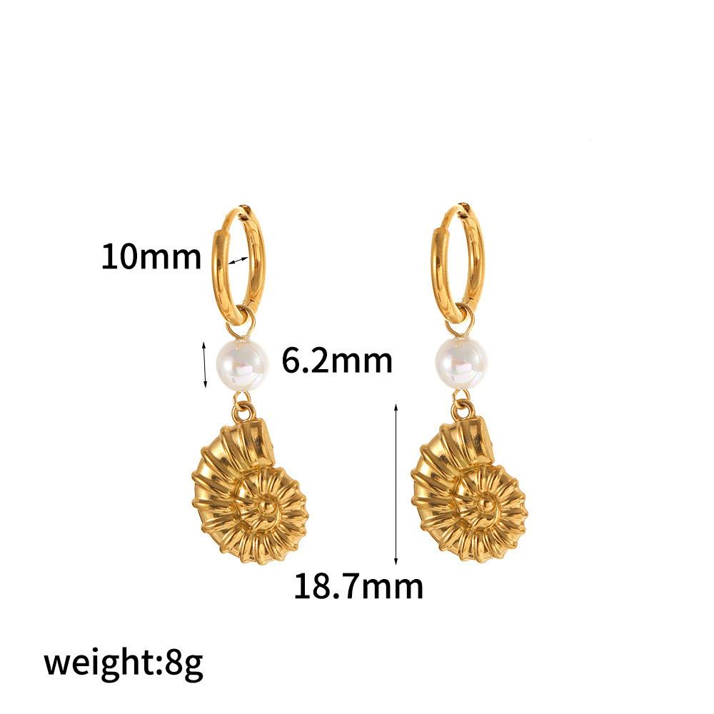 Brincos Série Oceano de Conchas e Cavalos-marinhos em Aço Inoxidável com Banhos de Ouro para Mulheres