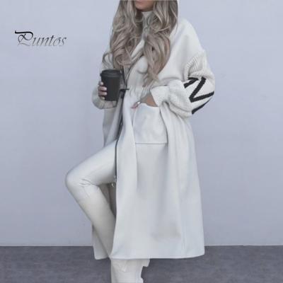 Cappotto invernale da donna con cappuccio e tasche laterali, maniche in maglia patchwork, modello con lettere, ampio, lunghezza media, coulisse in vita, tinta unita