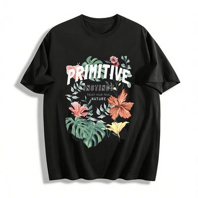 Primitive Instinct Lässiges T-Shirt mit tropischem Blumenmuster Reines Baumwoll-T-Shirt