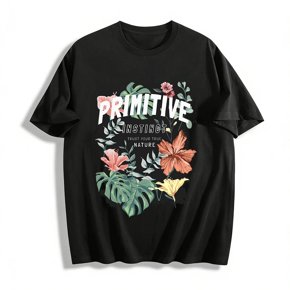 

Primitive Instinct Tropical Floral Print Casual Tee Pure cotton T-shirt XXS
