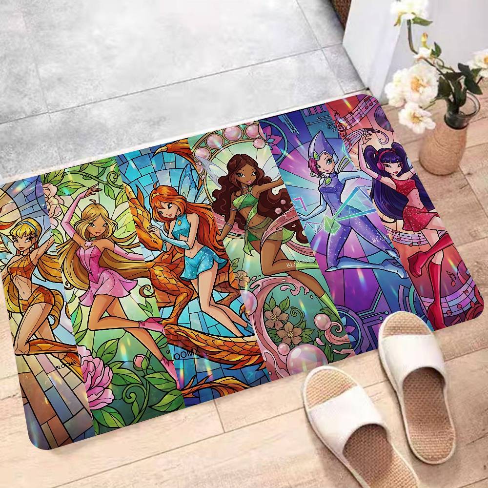 Girl-W-Winx Catoon Clubs Kitchen Mat Nordic Style Bedroom Living Room Doormat Home Balcony Anti-Slip Welcome Rug