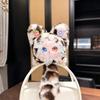 Lace Leopard Print Cat Plush Pendant Adorable Cartoon Design With Soft Tail Backpack Hanging Keychain for Kids Daily Use Small Gift