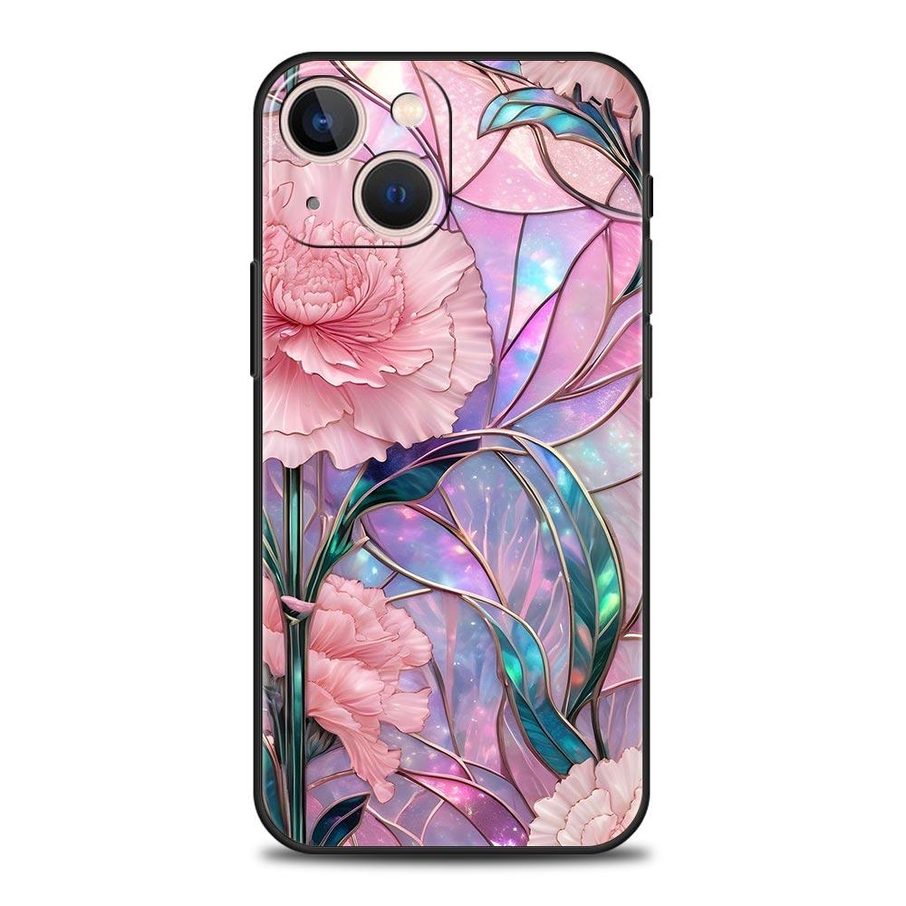 Fashion Flower Pattern Phone Case For iPhone 17 16 15 Pro Max 11 12 13 14 7 8 Plus SE 2020 X XR XS Cover Soft Black