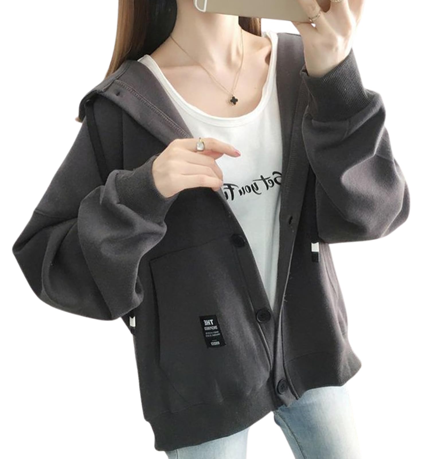 

SECOND ROOTS Легкое худи с капюшоном на темных пуговицах, серое, XL, 5S-R04