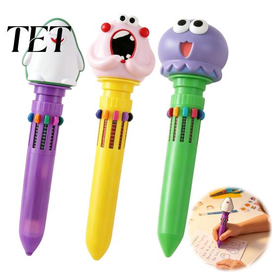 Portable Stationery for Pencil Case 10 in 1 Cartoon Ballpoint Pen, Multicolor Press Retractable Pens, Creative Pens with Avatar Toppers Smooth Writing