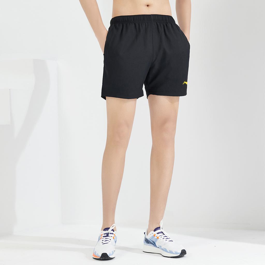 Li Ning Fitness Series Solid Color Logo Loose Mid Waist Sports Shorts Men Shorts Black AKSS013