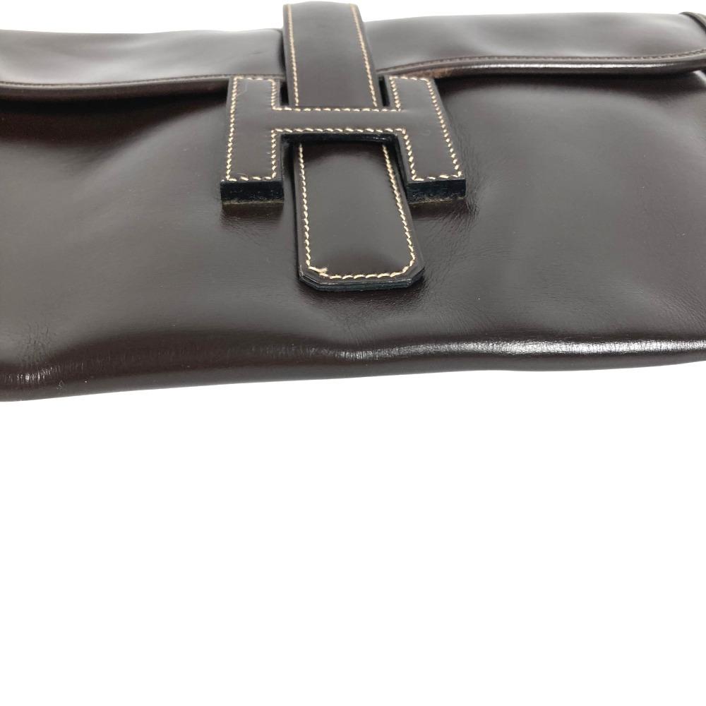 Hermes H Logo Vintage Jige PM Bag Document Bag Flap Clutch Bag Dark Brown