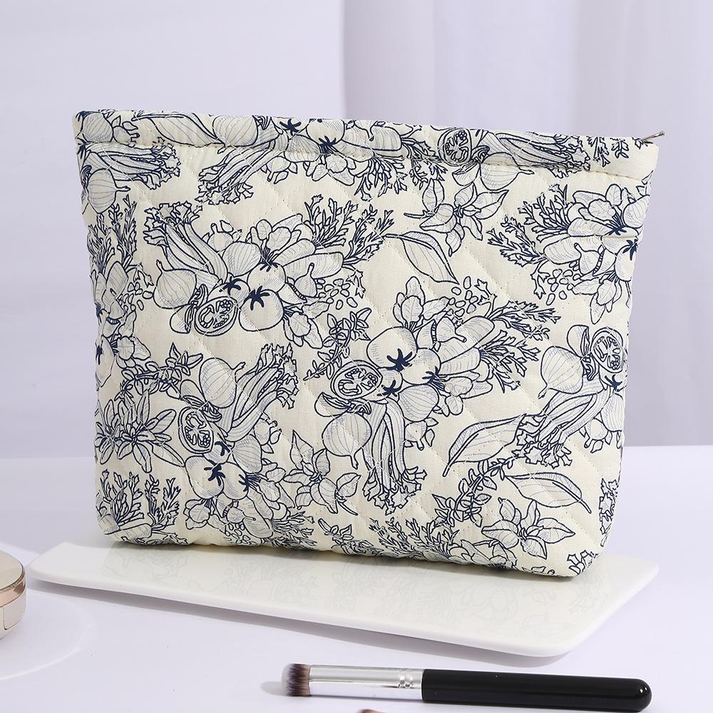 

Cotton Floral Quilted Women s Cosmetic Bag for Lipsticks, Earphones, and Cables