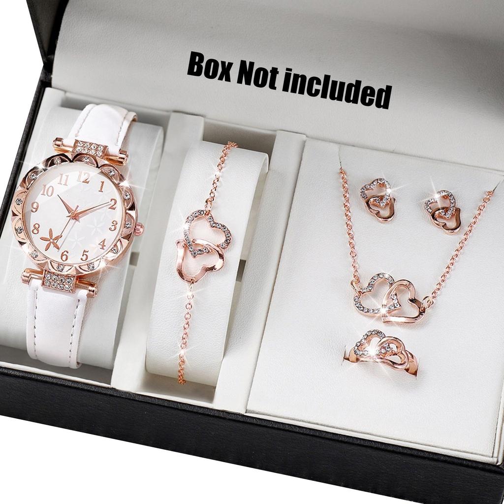 Damen Armbanduhr und Koordinierende Schmuckkollektion Anhänger Halskette Armband Ringe Ohrringe Modisches Damen Schmuckset
