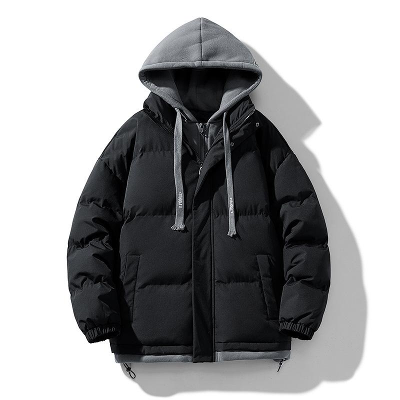 Winter new bread clothes men's thickened cotton-padded clothes loose flow fake two-piece hooded cotton-padded clothes jacket cotton-padded jacket
