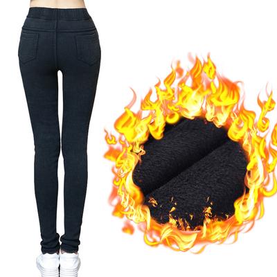 Women Imitation Denim Leggings Winter Flannel Warm Plus Velvet Super Elastic Pants Plus Size Trouser