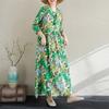 Early Spring Floral Vacation Style Travel Round Neck Retro Long Dress for Women Long Sleeved Vintage Dresses