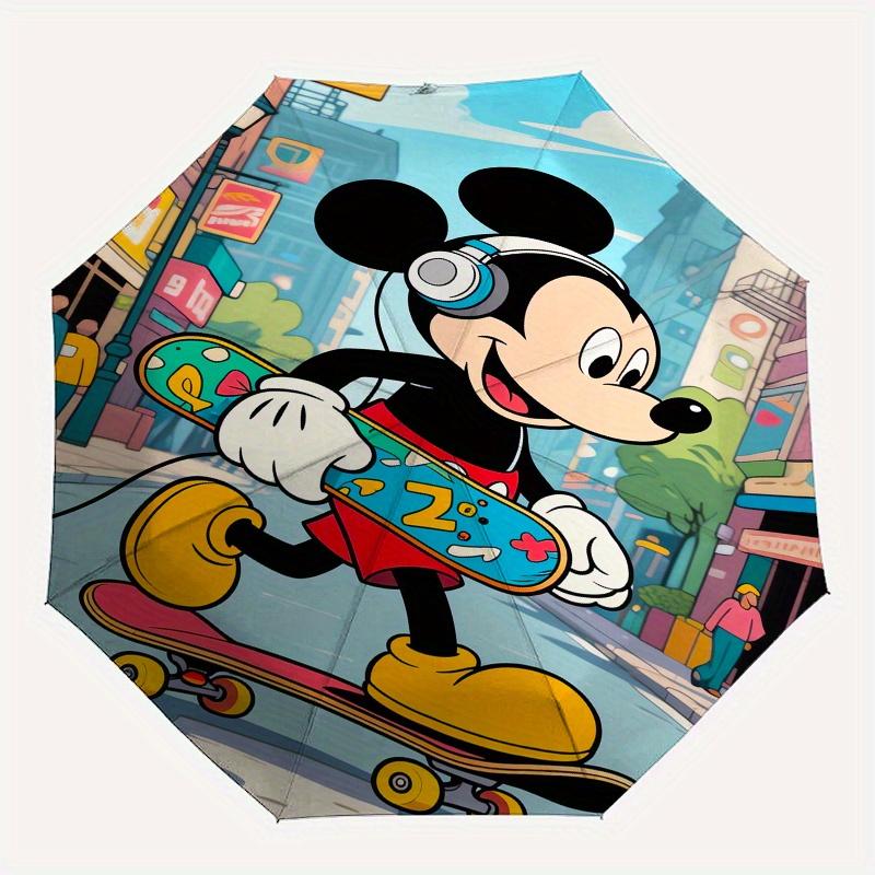 Mickey Mouse, Skateboarding Automatic Opening and Closing Umbrella, Compact Travel Umbrella, Lightweight and Portable, Suitable for Beach Co