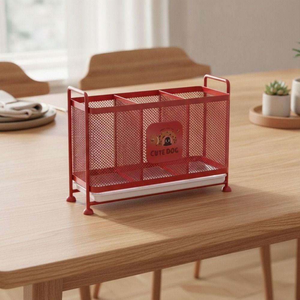 3 Grid Chopstick Storage Box Carbon Steel Kitchen Utensil Storage Basket Cutlery Holder Spoon Fork