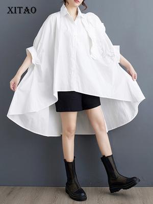 Irregular Bat Wing Sleeve Shirt Loose Three-dimensional Folds Flower Decoration Women Top ZY8813