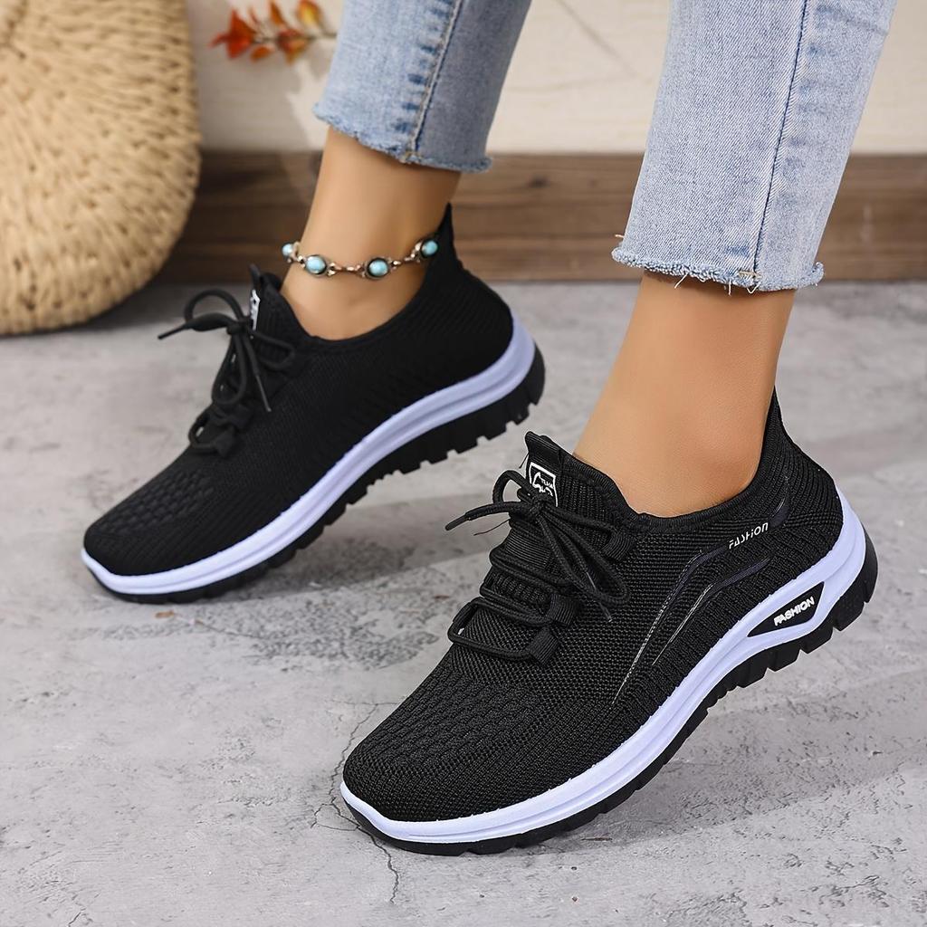 Damen Casual Sport Outdoor Laufschuhe Walking Schuhe Schnürschuhe Strickschuhe für Frühling und Sommer