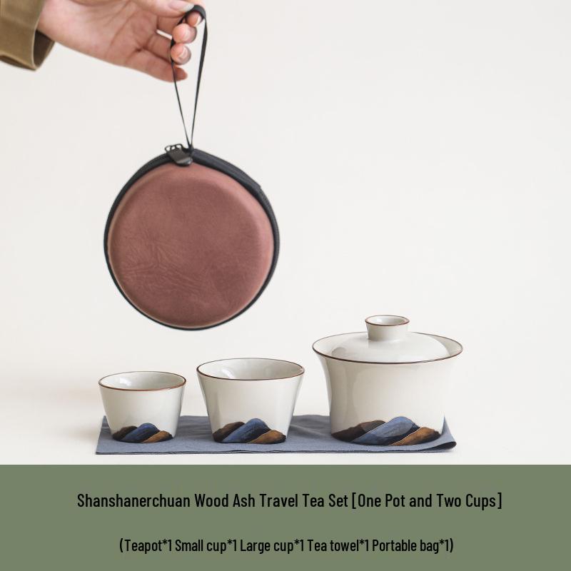 Wood Ash River Ceramic Travel Tea Set: 2-Cup Gongfu Set for Camping - Ideal Gift for Elders