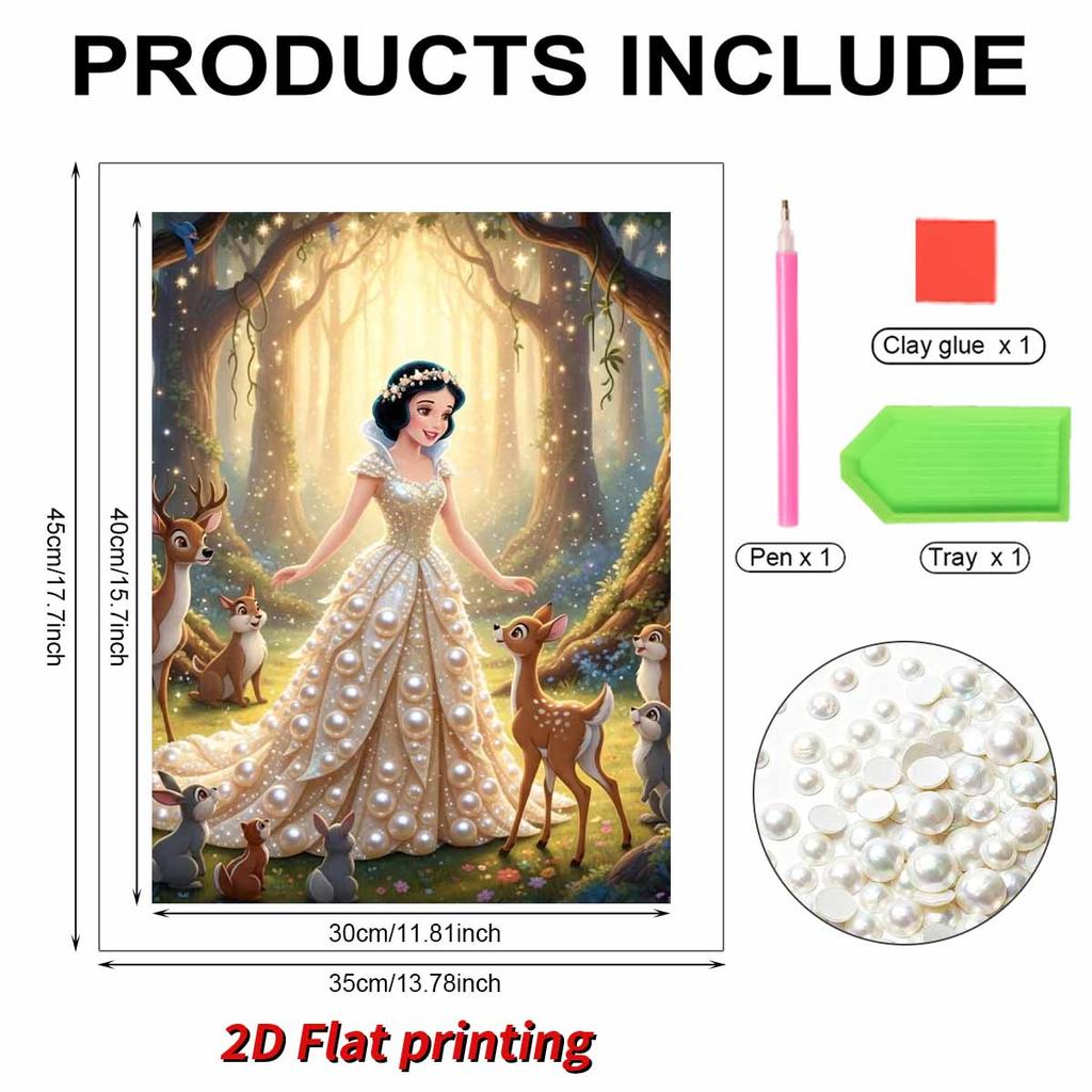 Disney Snow White Pearl Canvas Decor Set - 5D Artificial Pearl Jigsaw Puzzle Embroidered Home Decorative Handmade Gift