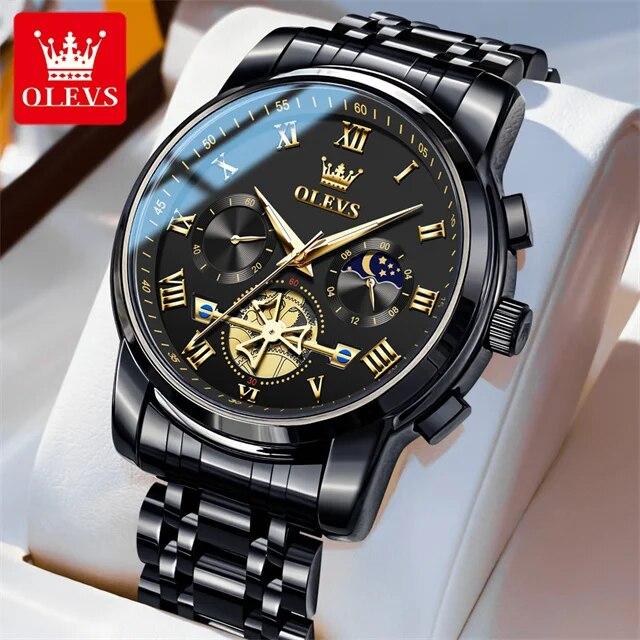 OLEVS 2859 Top Original Quartz Men's Watches Classic Roman Scale Dial Moon Phase Waterproof Luminous Luxury Wrist Watch for Male