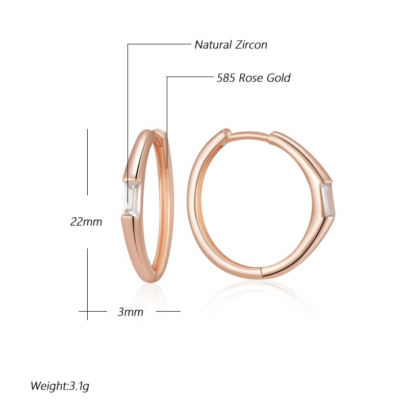Trendy Rose Gold Color Hoop Earrings For Women Shiny Square Natural Zircon Accessories Vintage Bride Wedding Jewelry