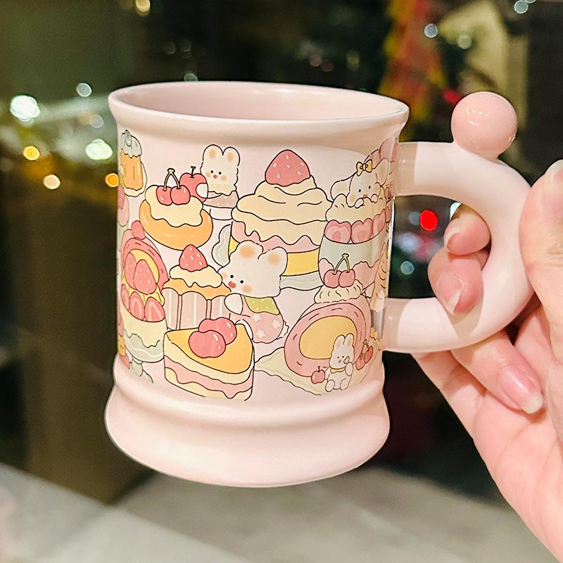 

Cute and Fun Rabbit Ceramic Coffee Cup Home Cartoon Mug Pink Girlish Personalized Gift and Souvenir 400ml