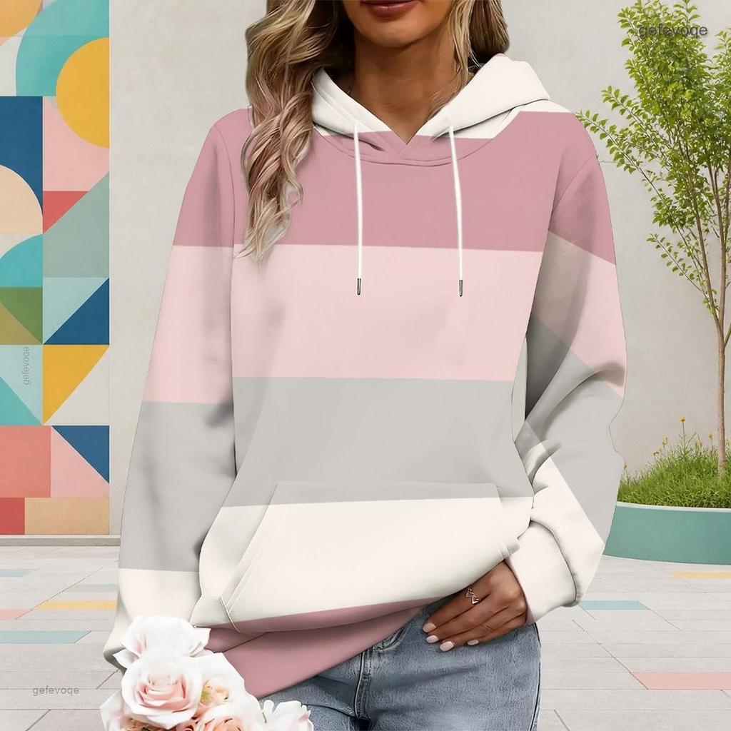 Women s Plus Size Long Sleeve Drawstring Hoodie Geometric Leaf Printed Pullover With Kangaroo Pocket