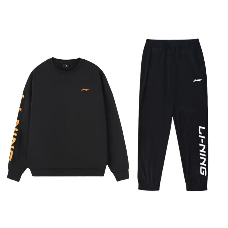 Li-Ning Warm Fleece Printed Loose Round Neck Pullover Casual Sports Suit Unisex Suit AWDSD23-3+YYKU181-1