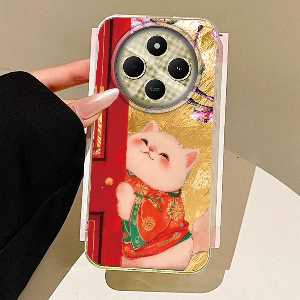 Lucky Cute Cat Flower Retro Phone Case for Xiaomi Redmi Note 14 13 12 11 11S 10 10S 8 9 Pro 9C 13C 14C A3 A4 A3X 9C A1 A2 Cover
