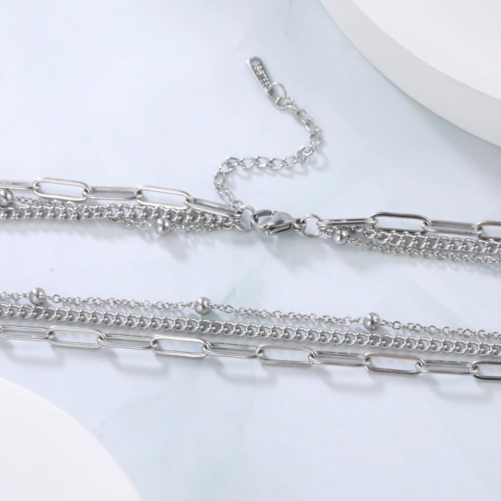 My Shape Stainless Steel Multilayer Necklaces for Women Men Fashion Clip Beads Choker Chain Party Jewelry Gifts for Boys Girls