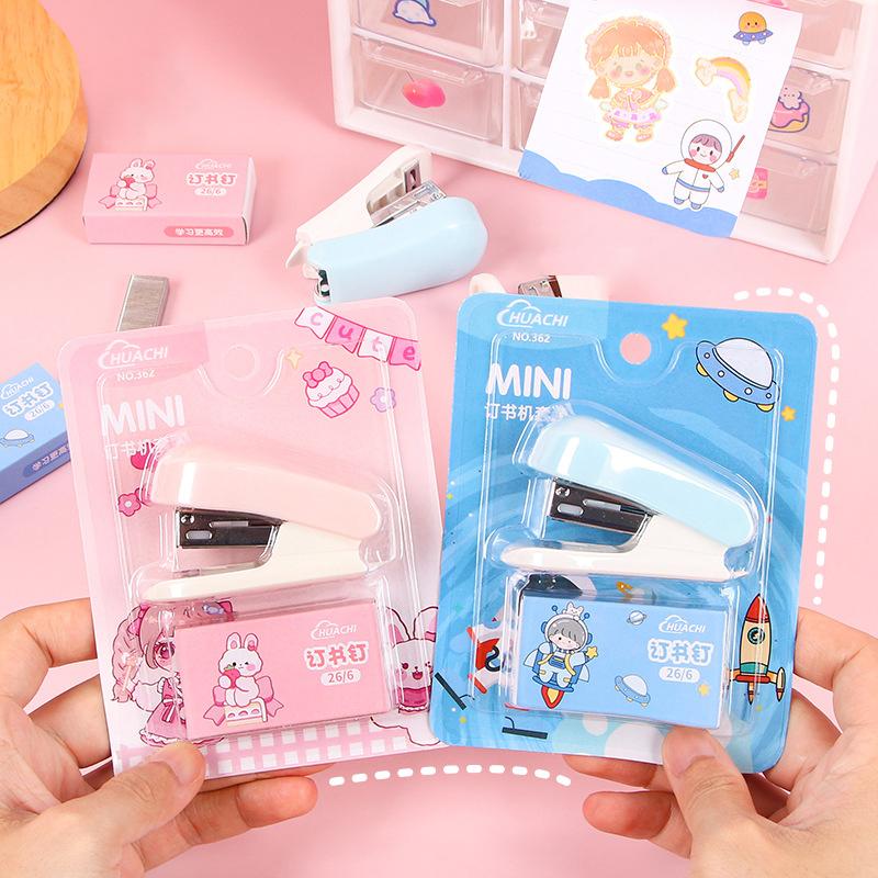 Cartoon Stapler Mini Small Set Cute Student Stationery Multi-Functional Binding Machine Nail Test Paper Stapler