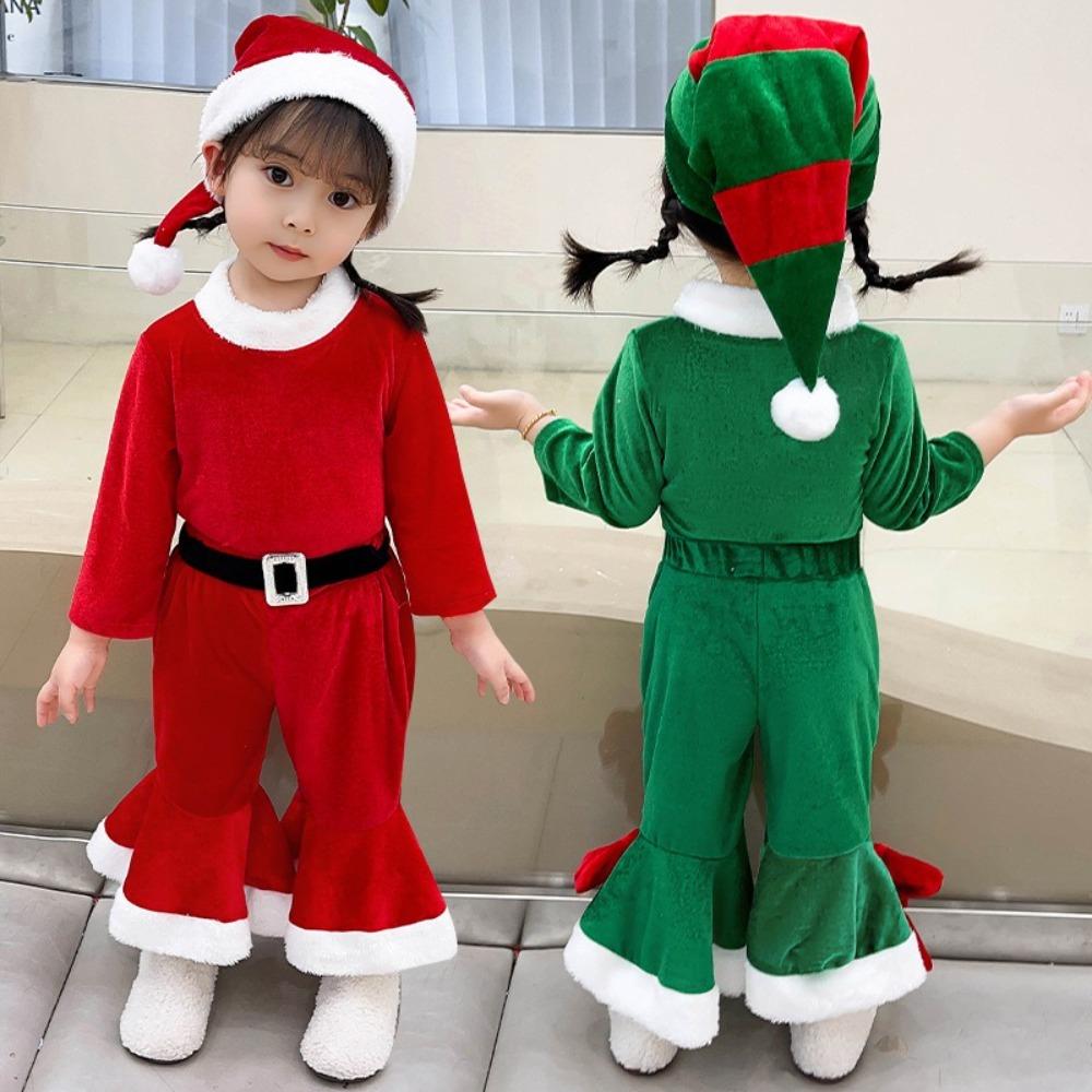 Red Santa Claus Children Christmas Clothes Cosplay Xmas Suit Wear  Girls Toddler