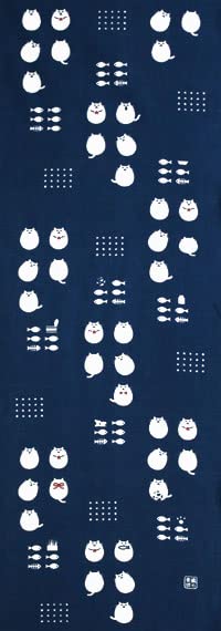 Dyeing Anbo Tenugui Cat Indigo Authentic Dyed Cotton Tokuoka Made In Japan 35cm X 100cm "Debu Blue" 100%
