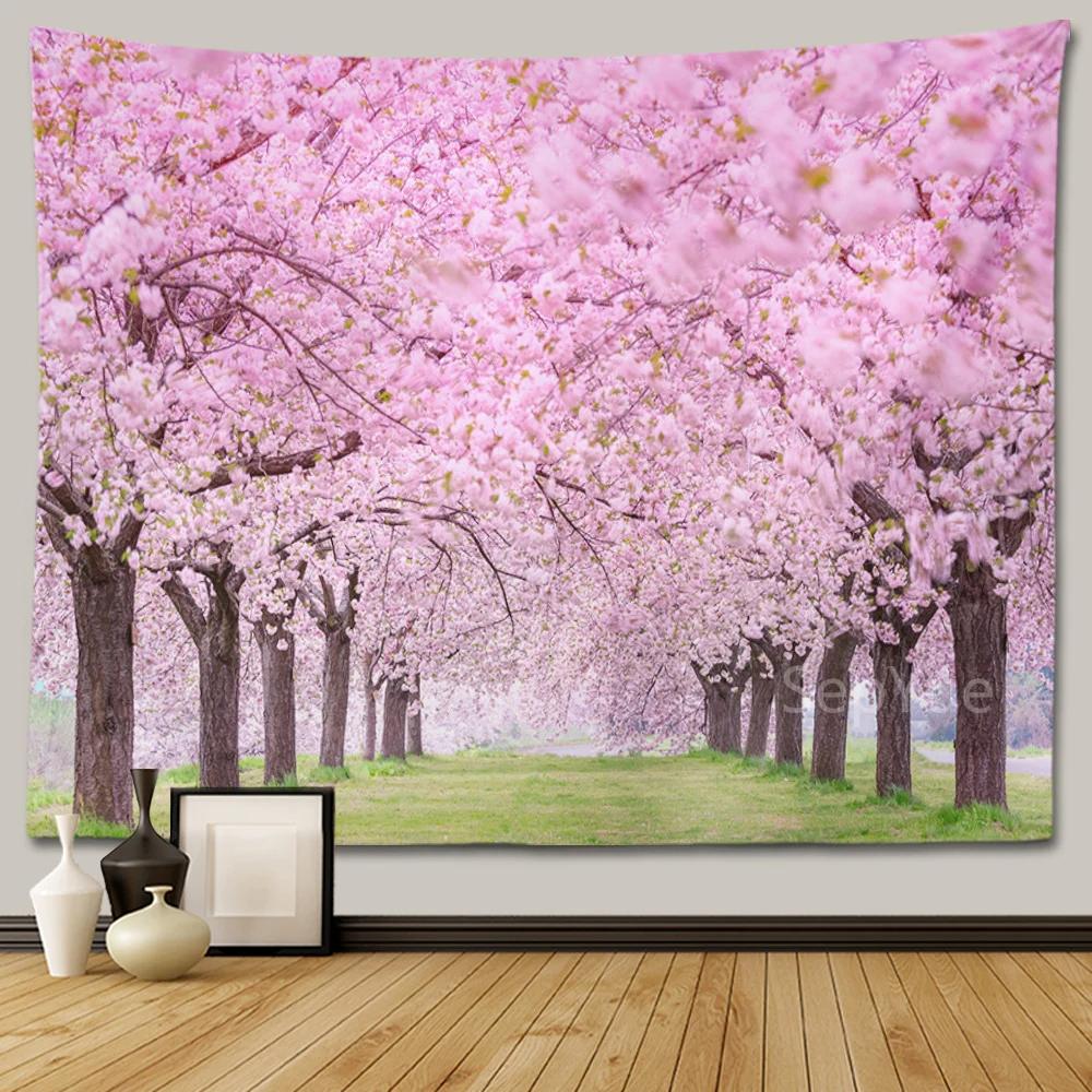 Cherry Blossom Decorative Wall Tapestry Home Decor Bedroom Landscape Large Fabric   Hanging Decoration  Murals