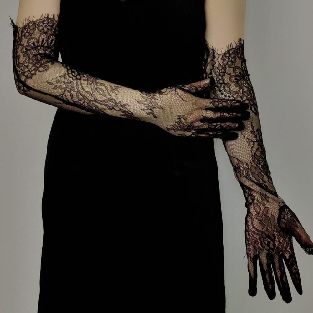 Solid Color Long Gloves Transparent Bridal Gown Accessories Slim Lace Gloves Party