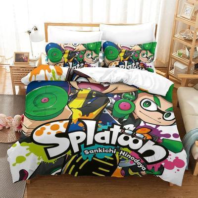 Juego de cama Splatoon 3, individual, doble, matrimonial, queen y king, para dormitorio de adultos y niños, con funda nórdica y sábanas de anime con estampado 3D