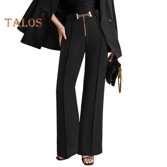 

Женские брюки-костюмы с высокой талией, прямые, широкие, на молнии, с поясом, однотонные брюки S чёрный