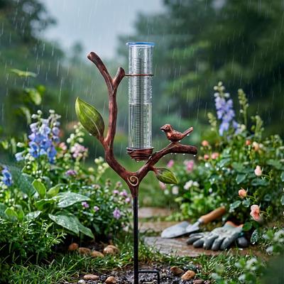 Rain Gauge Branch Design Decorative Measure Meter Outdoor Rain Gauge with Stake for Deck Lawn Fence Patio Garden Home Outside