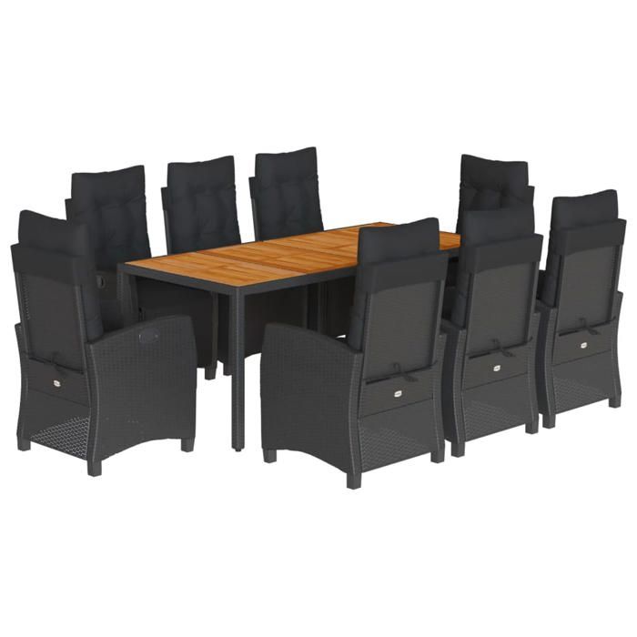 VidaXL 9-Piece Garden Dining Set with Cushions, Table and Chairs with Adjustable Backrest, Outdoor Furniture, 3212911