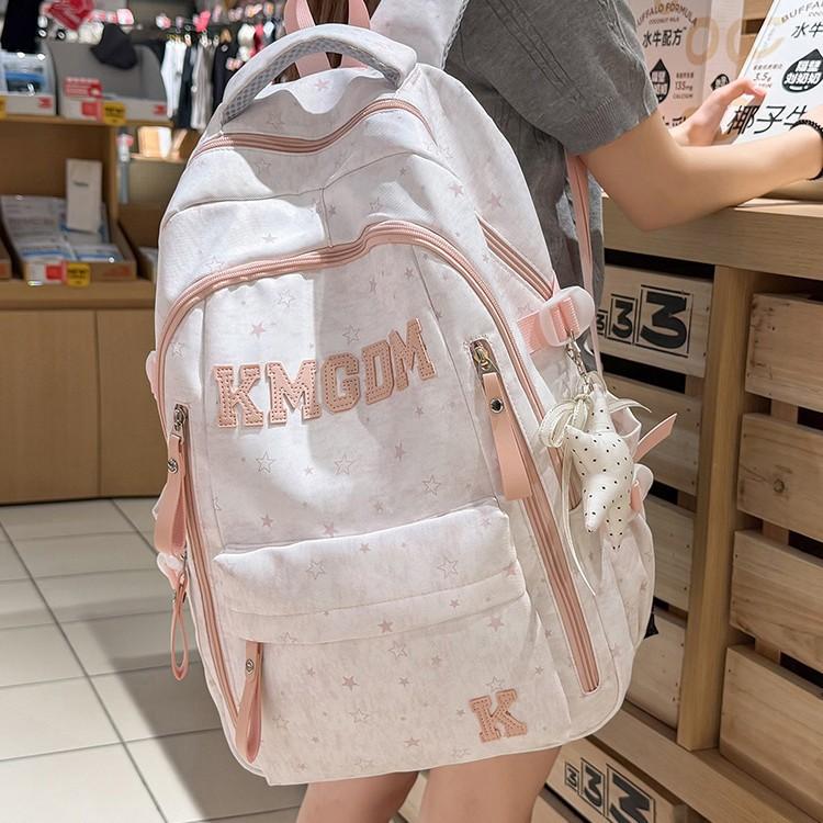 Schoolbag wholesale new pink and white letter backpack Korean ins sweet stars primary and secondary school students 1-1 grades multi-compartment