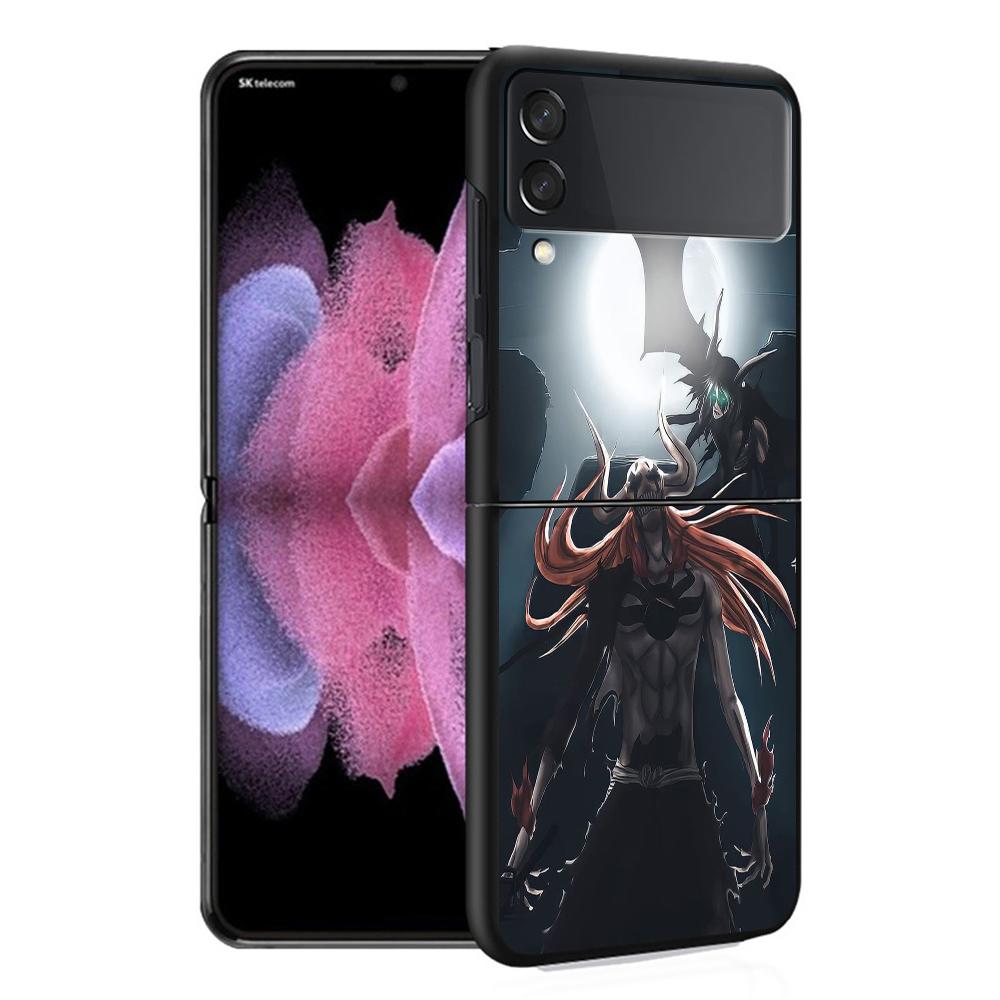Luxury Case For Samsung Galaxy Z Flip 4 3 5G Black PC Hard Phone Cases Fashion Back Cover ZFlip Funda Kurosaki Ichigo Bleach Sac