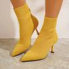 Women's Autumn Pointed Toe High-Heel Sock Boots - Stretchy Knit Ankle Boots, Korean Style Slim Fit Booties with Chunky Heel for Fall & Winter