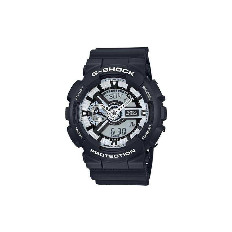 

Casio G-SHOCK series trendy black and white panda retro contrast color versatile classic pointer dual display sports waterproof quartz GA-110BW-1A серый