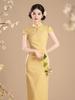 New Chinese style young yellow cheongsam bubble jacquard 1011 summer daily girly beautiful dress