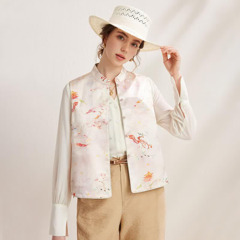 Zhaojun Women's New Chinese Style Mulberry Silk Jacquard Vest