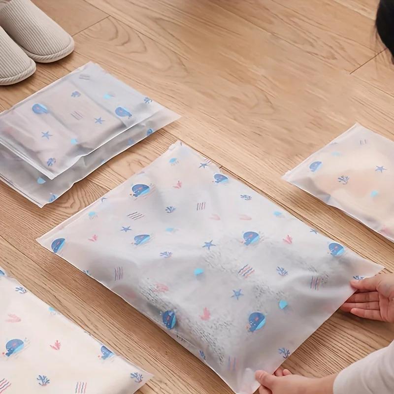 5pcs Printed Travel Storage Bag,Transparent Clothing Sorting Bag,Waterproof Zippered Underwear Packaging Bag Clothes Organizer